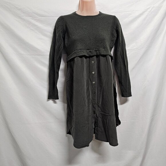 W by Worth Boho Artsy Top Tunic Women Size L Green Silk/Wool - Picture 1 of 12